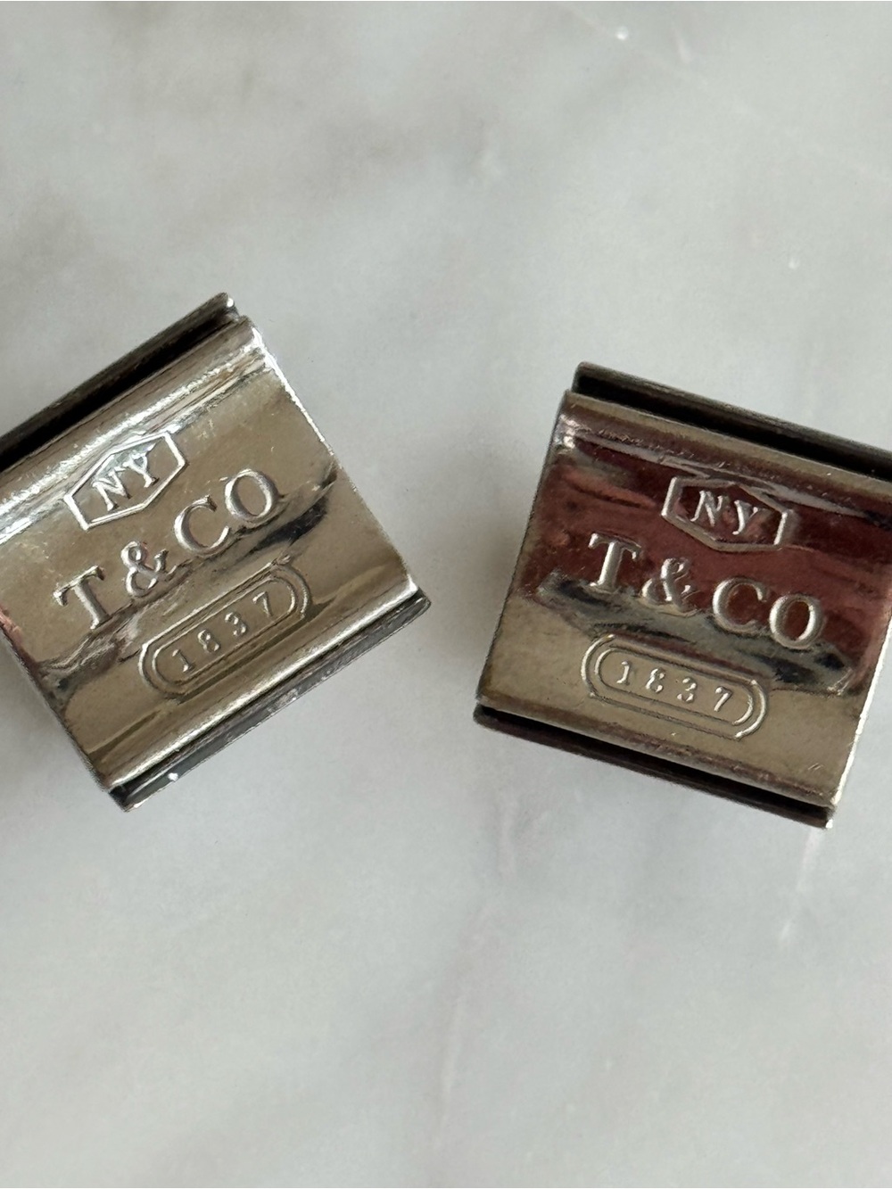 Tiffany & Co 1837 Sterling Silver Concave Square Cufflinks NY T&Co
